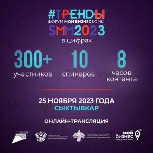 25 ноября 2023 года в Сыктывкаре пройдет БЕСПЛАТНЫЙ форум МОЙ БИЗНЕС КОМИ: ТРЕНДЫ SMM 2023